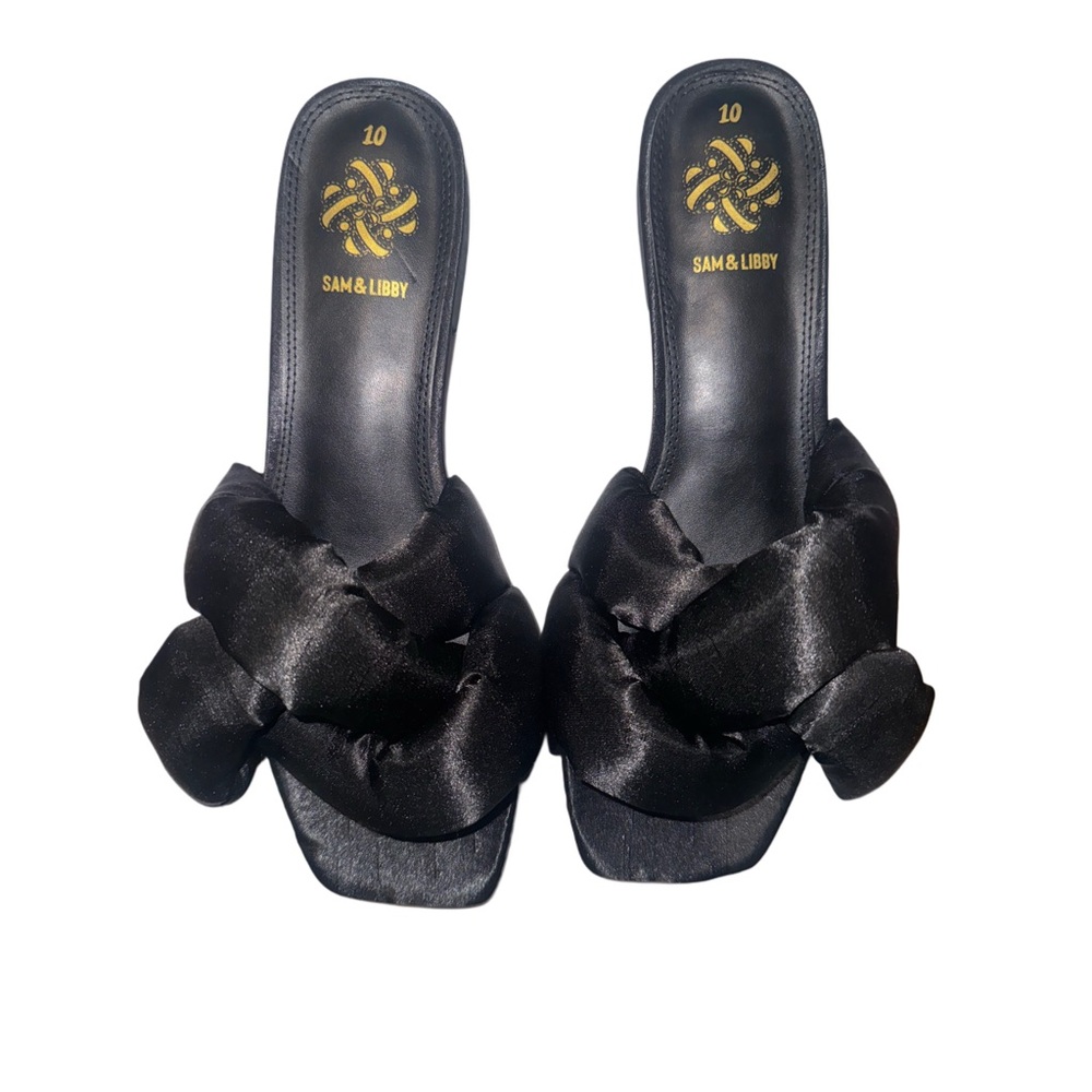 Sam & Libby Black Satin Ruffled Slide Mules Women's Size 10 - New - Picture 7 of 8